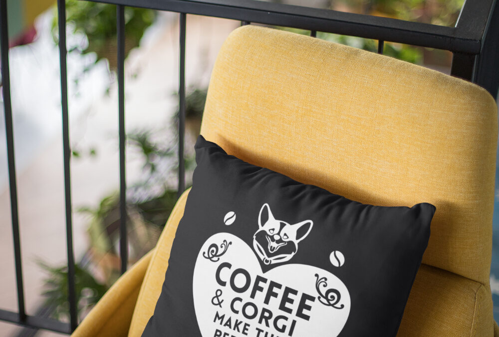 Coffee and Corgi Indoor Pillow