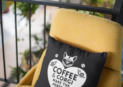 Coffee and Corgi Indoor Pillow