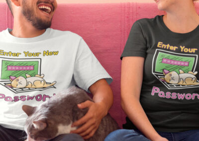 Enter Your New Password Funny Cat Couple T-shirts