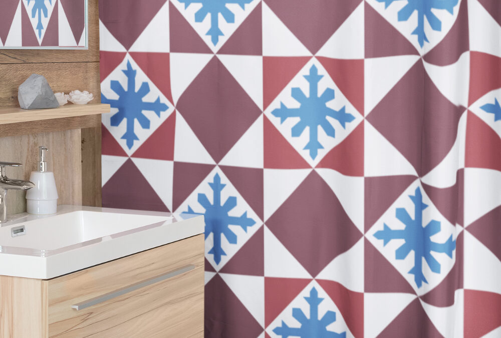 Geometric Vintage Tile Peranakan Shower Curtain