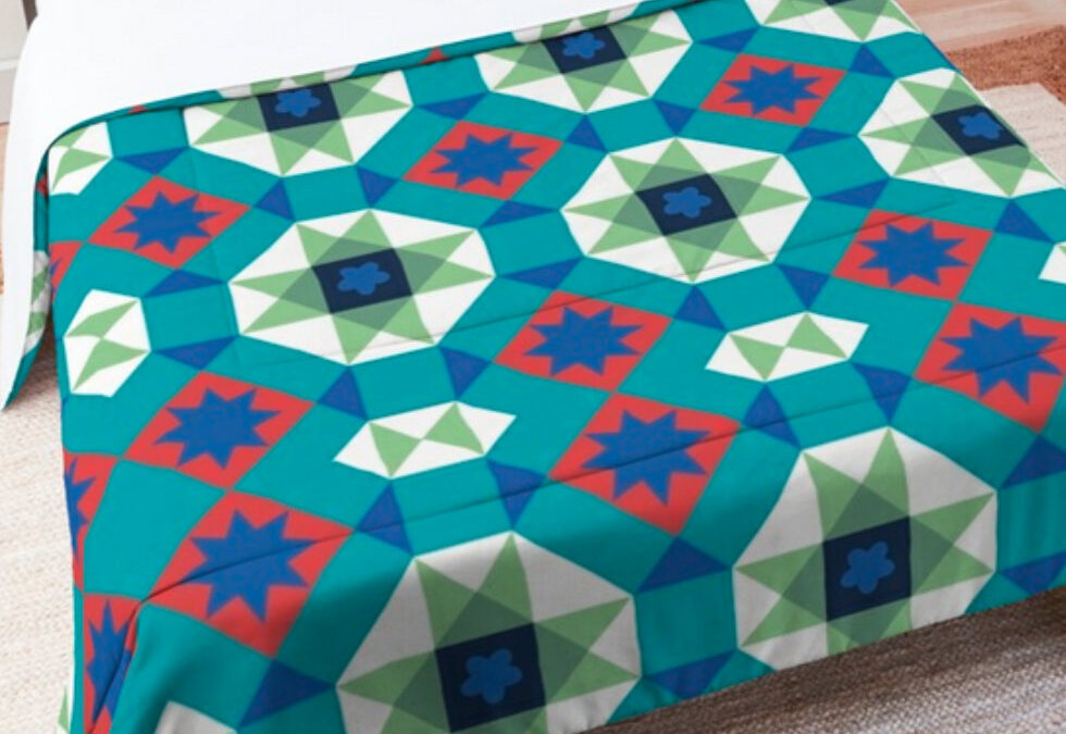 Turquoise and Red Geometric Pattern Duvet