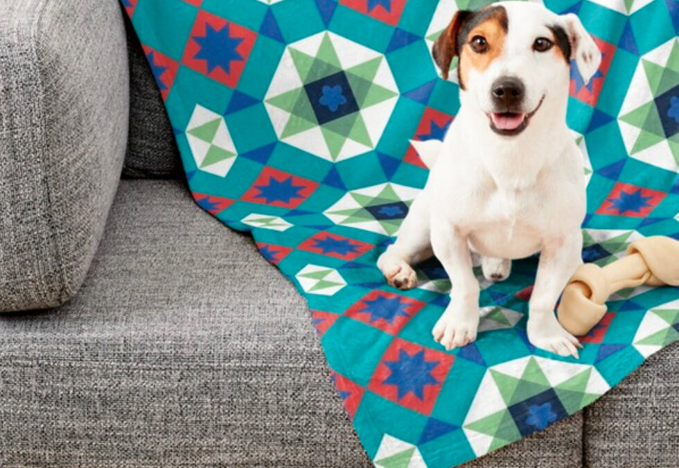 Turquoise and Red Geometric Pattern Blanket