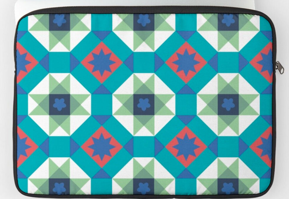 Turquoise and Red Geometric Pattern Laptop Cover