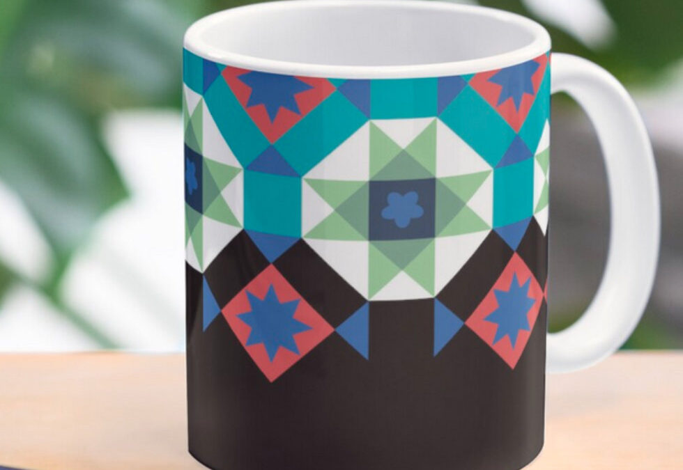 Turquoise and Red Geometric Pattern Mug