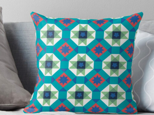 Turquoise and Red Geometric Pattern Pillows