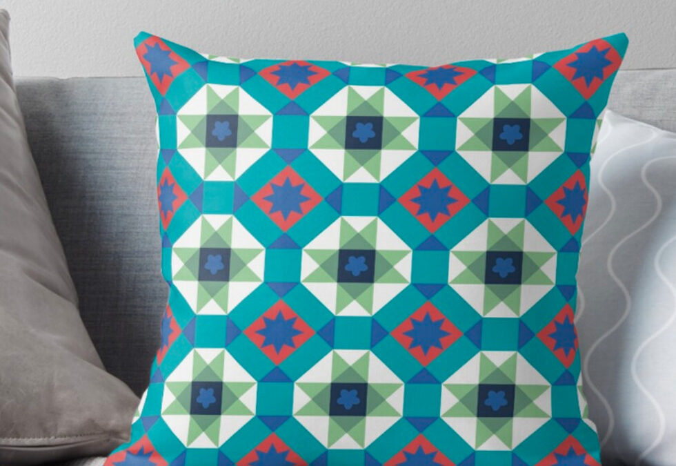 Turquoise and Red Geometric Pattern Pillows