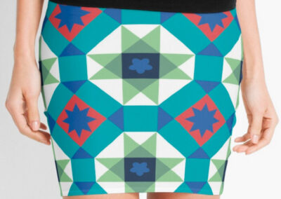 Turquoise and Red Geometric Pattern Skirt