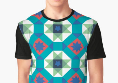 Turquoise and Red Geometric Pattern T shirt