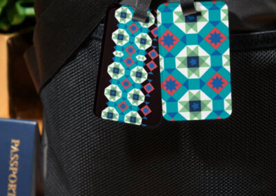 Turquoise and Red Geometric Pattern Luggage Tag