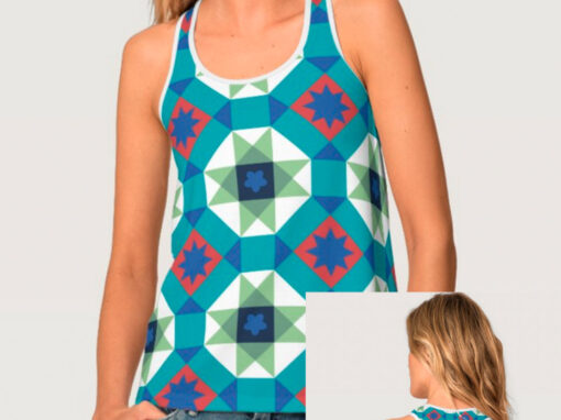 Turquoise and Red Geometric Pattern Tank top