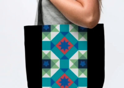 Turquoise and Red Geometric Pattern tote bag