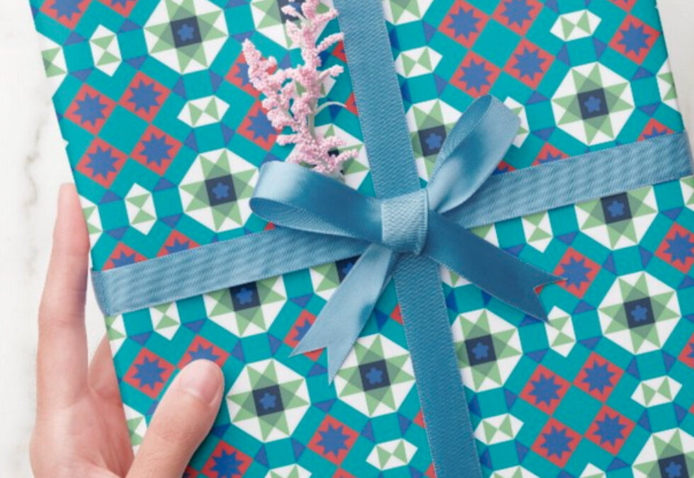 Turquoise and Red Geometric Pattern wrapping paper